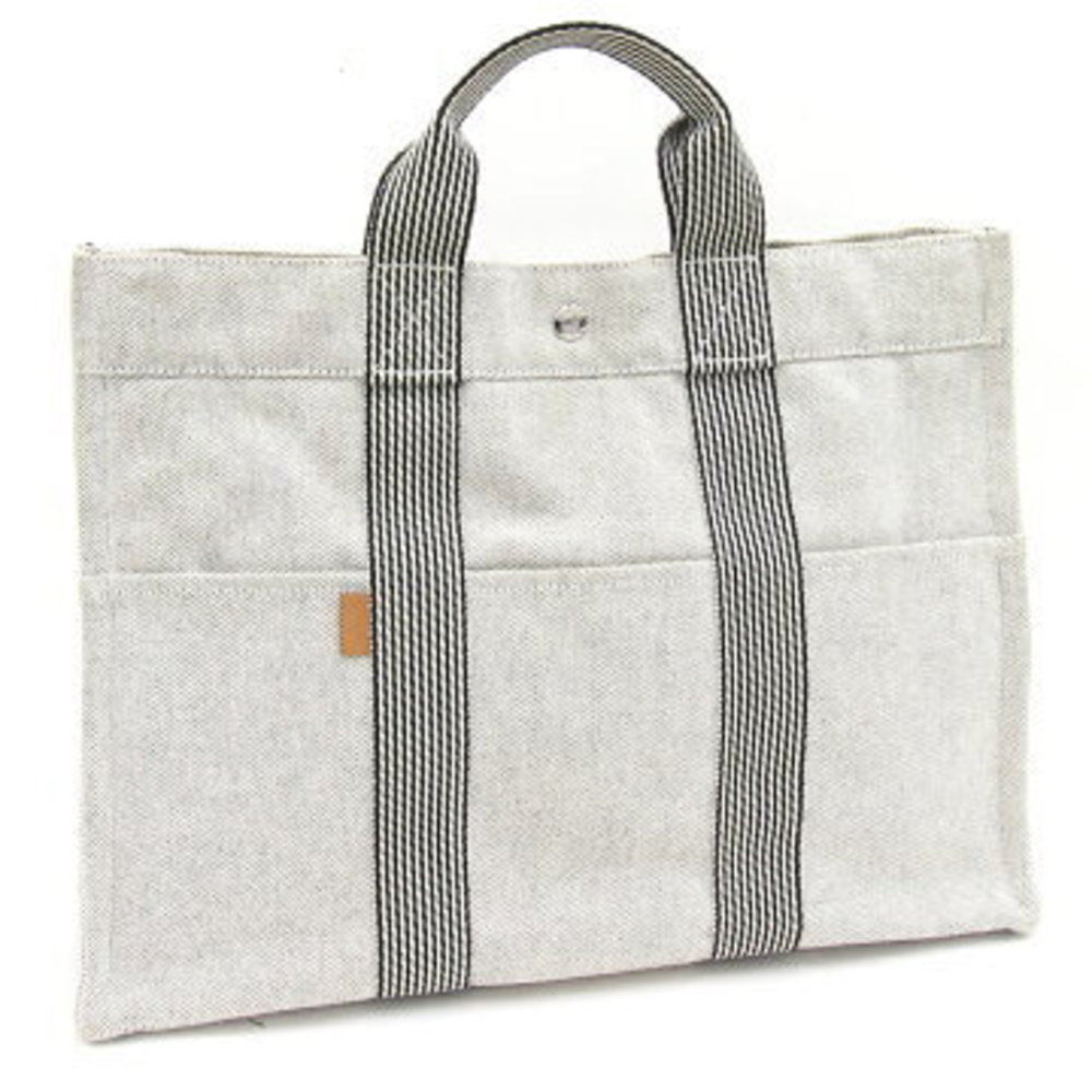 Herms Foule Tote MM Handbag Gray Canvas HERMES
